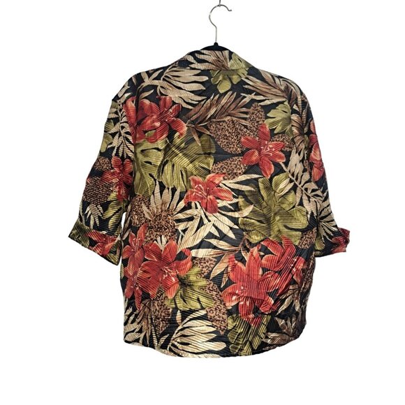 BonWorth Tropical Blouse Multicolor Floral 3/4 Sleeve Button Up Medium Petite - Picture 2 of 7